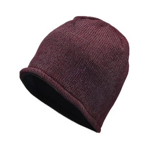 Winter wine red reflective knit beanie with warm fleece lining for outdoor cycling and running