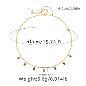 Detailed technical drawing of gold necklace with 40cm chain and colored zircon squares