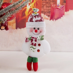 Colgante de muñeco de nieve de peluche con gorro de punto rojo y bufanda navideña
