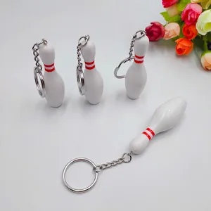 Mini Bowling Pin Keychain Simulation Plastic Sport Theme Bag Pendant White With Red Stripe Creative Gift Accessory