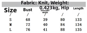 Detailed size guide for the lace patchwork maxi dress with knitted fabric specifications