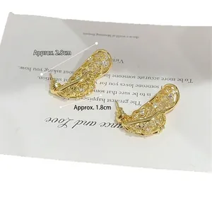 Elegant gold hollow butterfly earrings with crystal zircon inlay for women, 2.8cm length