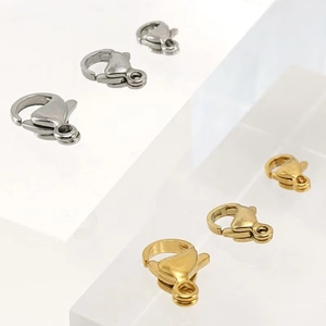 Polished stainless steel lobster clasps in gold and silver finishes in various sizes