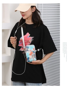 Crossbody phone bag with floral print, adjustable strap, and silver zipper detail