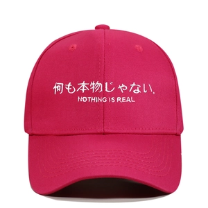 Detail der rosaroten Baumwollkappe mit japanischer und englischer Stickerei