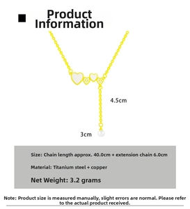 Detail view of heart pendant necklace specifications with pearl drop and dimensions