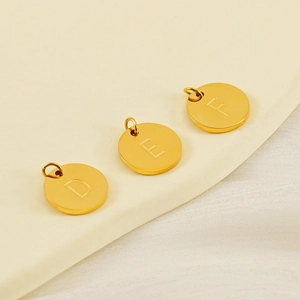 Gold stainless steel round letter pendants with D E F engravings for DIY jewelry making