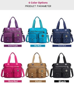 Detailed multi-color display of high-capacity waterproof nylon shoulder bags for women