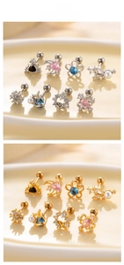 Detailed tile display of various small stud earrings in gold and silver plating