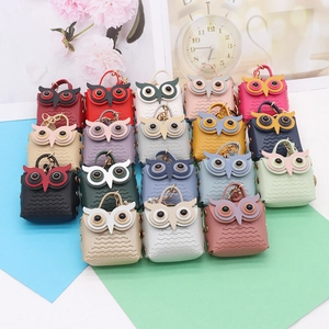 Colorful PU leather owl coin purse keychains in various colors with metal hooks