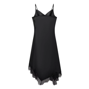 Robe nuisette en satin pour femmes avec bordure en dentelle et dos nu noire