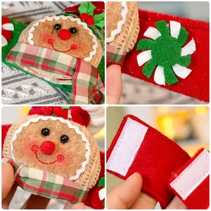 Gingerbread man Christmas curtain buckle with red plaid details and velcro closure