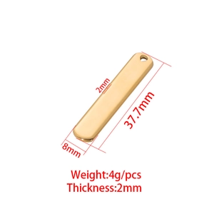 Polished gold stainless steel bar pendant with dimensions 37.7mm x 8mm and 4g weight