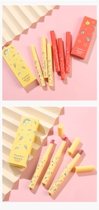 Three-piece velvet matte lipstick pen set in red, pink, and mauve shades with packaging