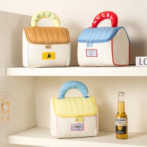 Quilted House Shaped Cosmetic Bag Large Capacity Travel Makeup Organizer Lucky Embroidery Corduroy Animal Storage Pouch