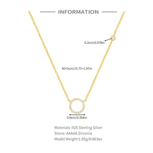 Detailed size specifications for S925 sterling silver geometric circle necklace with zircon