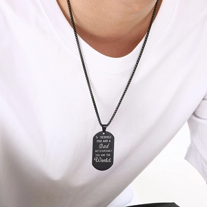 Father's Day black stainless steel military tag necklace with engraved sentimental message