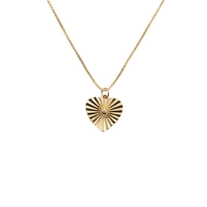 Collier à pendentif cœur doré avec texture radiale et cristal sur fine chaîne dorée