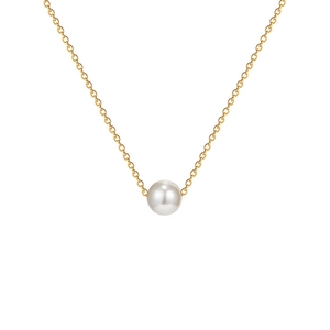 Elegant minimalist gold chain necklace with a single round white pearl pendant for women