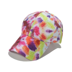 Rainbow tie-dye cotton baseball cap with adjustable six-panel design and stitched brim