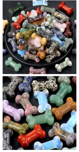 Macro detail of mixed natural crystal bone carvings in various vibrant stone colors