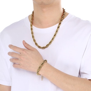 Set gioielli da uomo con collana e bracciale a catena ritorta dorata da 10mm