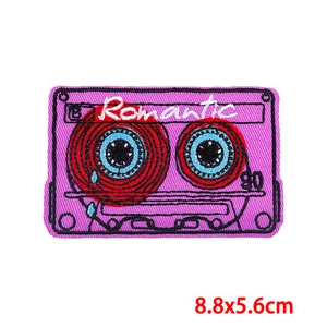 Retro purple cassette tape embroidery patch with Romantic text for DIY apparel