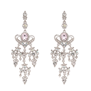 Eleganti orecchini vintage a cuore con cristallo rosa e dettagli in zirconi su perni argento