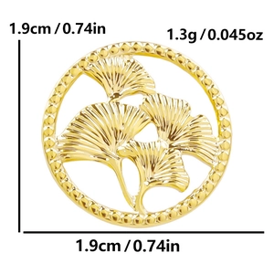 18k gold plated stainless steel ginkgo leaf hollow round pendant for jewelry making