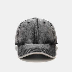 Vintage washed denim baseball cap in charcoal grey with a classic six-panel structure