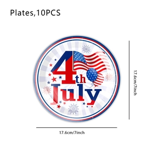 Detail of 10-piece 7-inch Independence Day paper plates with 4th of July flag and balloon design