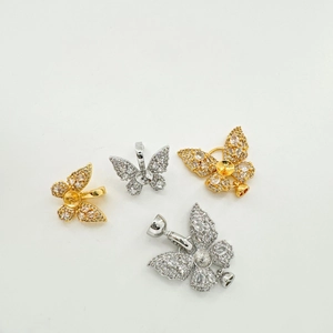 Butterfly Jewelry Findings Copper Plated Zircon DIY Artificial Pearl Pendant Settings And Connector Clasp For Jewelry Making