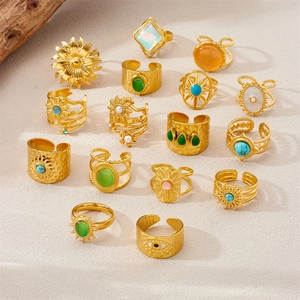 Bohemian gold plated ring set with turquoise and evil eye designs for women