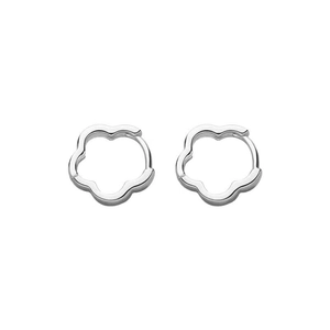 Minimalist silver hollow flower hoop earrings with five-petal geometric design