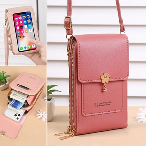 Women Touch Screen Mobile Phone Bag PU Leather Crossbody Shoulder Purse Multi Compartment Wallet Card Holder Floral