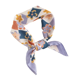 Floral geometric satin neckerchief with colorful diamond print on white background