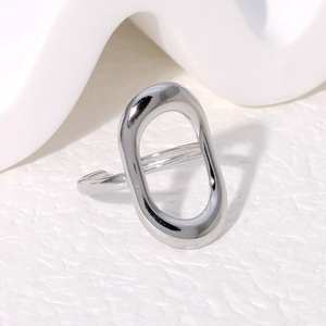 Minimalist silver geometric hollow rectangular ring in stainless steel for women