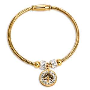 Détail du pendentif arbre de vie plaqué or 18 carats avec pavage de cristaux brillants