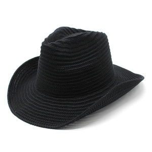 Classic black woven cowboy jazz hat with curved brim and textured finish for men and women