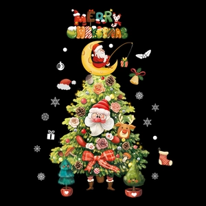 Festive Christmas tree and Santa window stickers with reindeer and snowflake decals