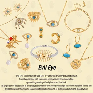18K gold plated stainless steel evil eye jewelry set with turquoise and zircon charms