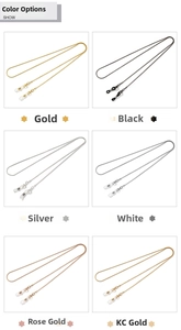 Detail view of anti-slip metal snake chains for eyewear in six assorted metallic colors