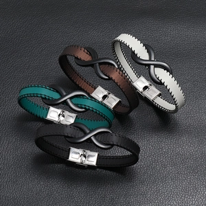 Infinity Symbol Braided Leather Bracelet With Stainless Steel Clasp Retro Hip Hop Fashion Jewelry For Men