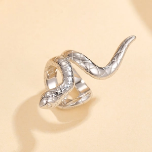 Minimalist S925 sterling silver snake ring with mesh texture and sparkling zircon