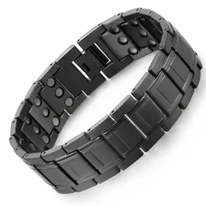 Matte black stainless steel magnetic therapy bracelet for men with link chain design
