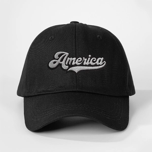 Casquette de baseball classique en coton noir avec broderie America et visière courbée
