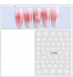 Detail of ultra-thin waterproof white flower nail stickers with JO-1865 application