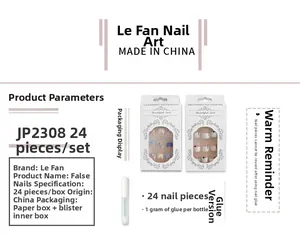 Kit de faux ongles JP2308 avec 24 pièces et colle dans une boîte à motifs géométriques