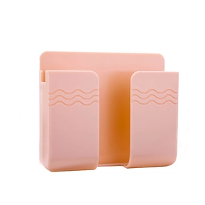 Pink wall-mounted cartoon phone and remote control storage box with wavy pattern design