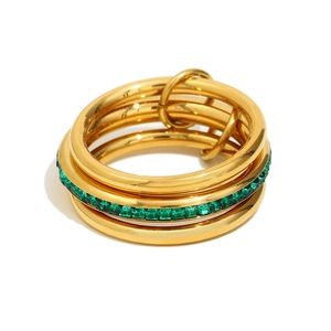 Three-layer 18K gold plated stainless steel ring set with square emerald gemstone